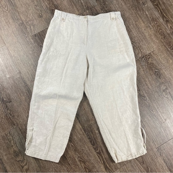 LIZ CLAIBORNE Capri Pants Women Size 1P Beige 100% Linen LIVVY Mid Rise - Picture 1 of 8